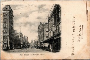 Postcard TX Fort Worth Main Street Drugs Store Streetcars Street View 1907 S49