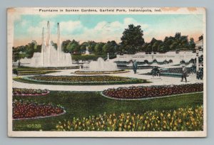Fountains Sunken Gardens Garfield Park Indianapolis Indiana Vintage Postcard 