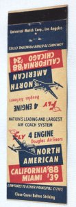 North American Douglas Airliners California Miami 20 Strike Matchbook Cover