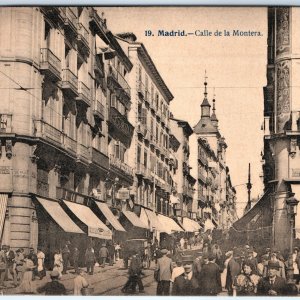 c1910s Madrid, Spain Downtown Montera Street Collotype Photo PC Crowd A184