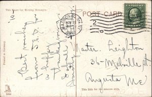 Thanksgiving Children Turkey Flower Gilt Embossed Vintage Postcard