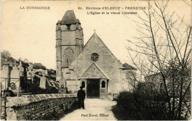 CPA Env. de ELBEUF - FRENEUSE - L'Église et le vieux Cimetiere (105394)