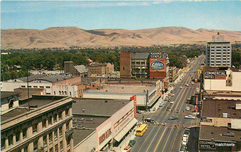 1950s Yakima Washington Larson Building Birdseye Ellis postcard 8414