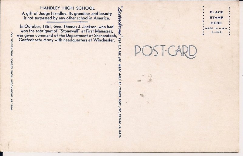 Winchseter VA, Confederate Flag,  Headquarters Stonewall Jackson, High School