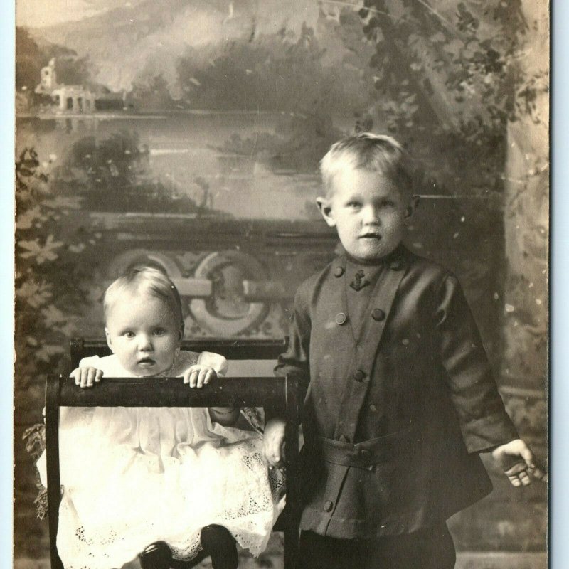 c1910s Two Children RPPC Cute Baby Little Boy Real Photo Portrait Wermager A30