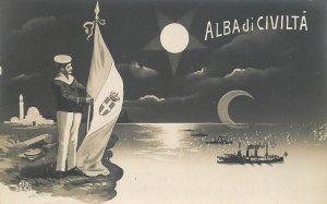 Dawn of Civilization Italian fleet sailor unrolling the flag in Libya c.1911 