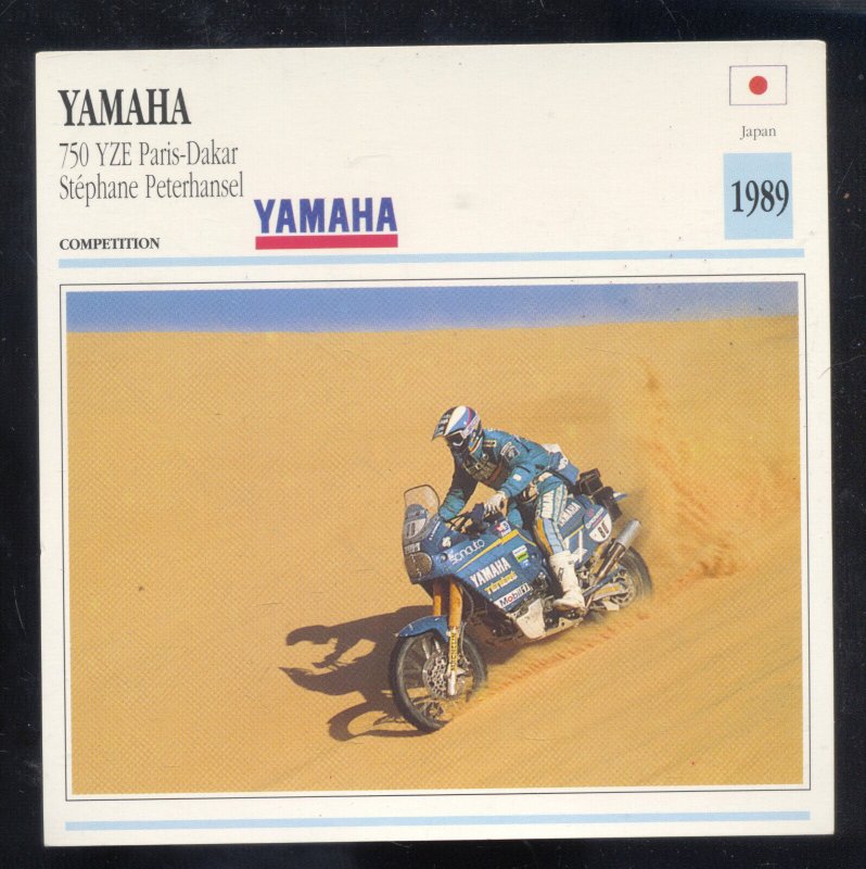 1989 YAMAHA 750YZE PARIS DAKAR COMPETITION RACING MOTORCYCLE ADVERTISING CARD