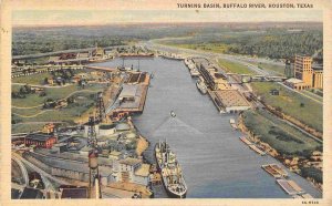 Ship Docks Turning Basin Aerial View Buffalo River Houston Texas linen postcard