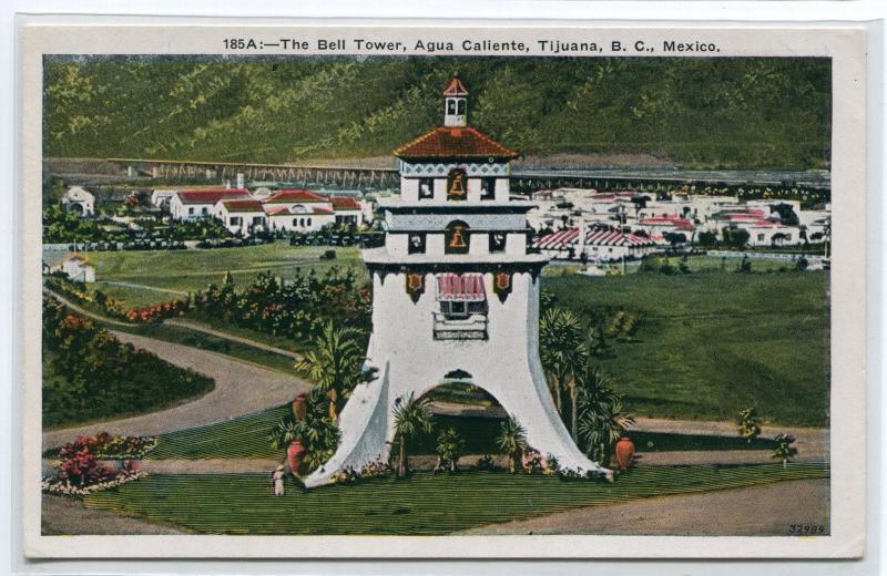 Bell Tower Agua Caliente Tijuana Mexico 1920s postcard