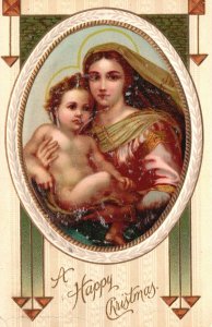 Vintage Postcard A Happy Christmas Mother And Child Portrait Holiday Greetings