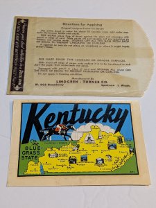 Kentucky Bluegrass State Luggage Label USA Vintage Travel Decal