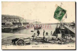 Old Postcard Honfleur Harbor Yacht