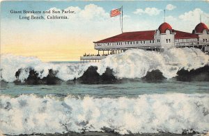 Long Beach California c1910 Postcard Giant Breakers and Sun Parlor