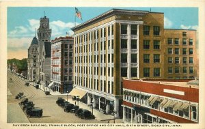 1920s Postcard; Sioux City IA Davidson Bldg, Trimble Block, Post Office, 6th St.