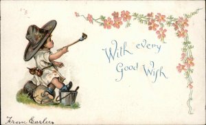 Brundage Good Wishes Little Boy Painter with Hat c1910 Vintage Postcard