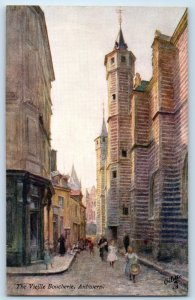 1910 Antwerp Flanders Belgium Tuck Oilette 7928 Postcard Vielle Boucherie Road