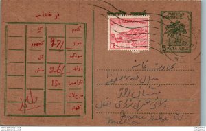 Pakistan Postal Stationery Tree 5 Paisa to Multan Baluchistam Muslim Sore Sibi