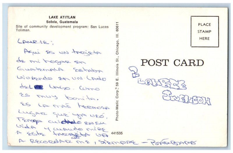 Solola Guatemala Postcard Lake Atitlan Mountains View c1950's Posted Vintage