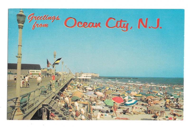 Greetings from Ocean City NJ Beach and Boardwalk Jack Freeman Vintage Postcard