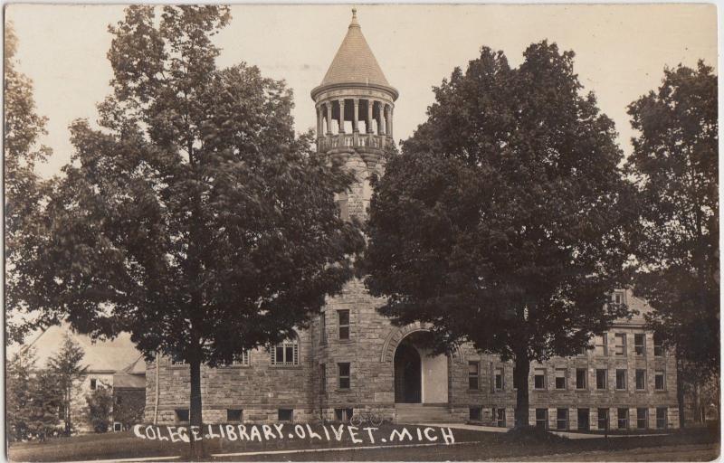 Michigan Mich RPPC Real Photo Postcard 1910 OLIVET College Library