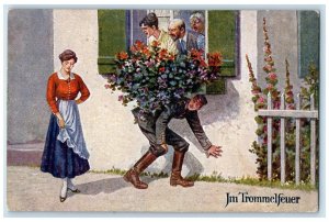 c1910's WWI Romance Germany Soldier Mail Flowers RPPC Photo Antique Postcard