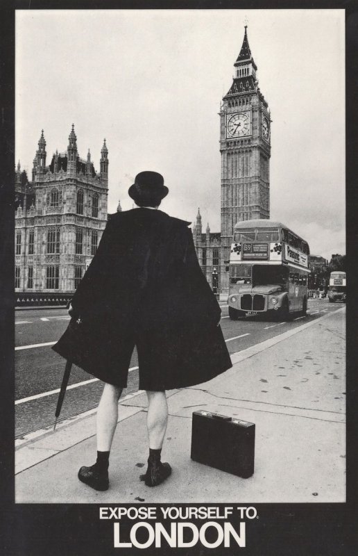 Streaker On London Bridge Bus Flasher Risque Postcard