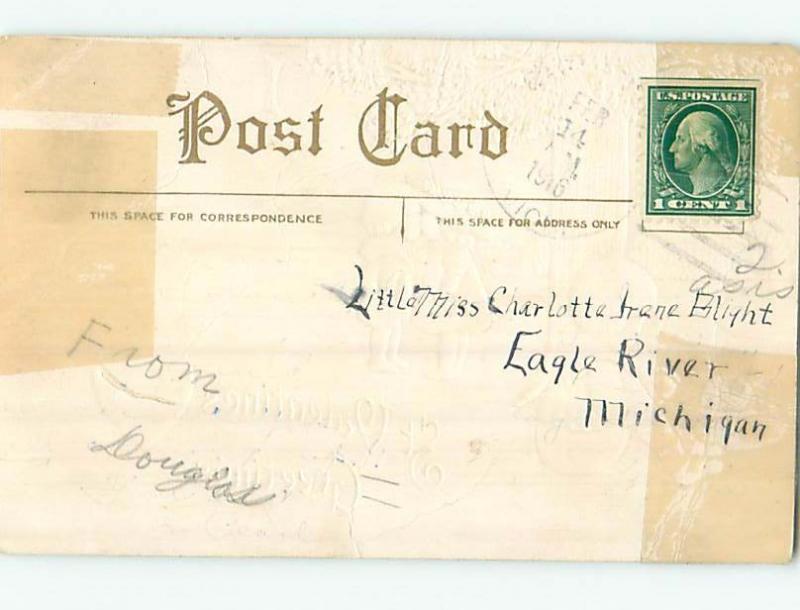 Pre-Linen valentine GIRL AND BOY KISS WHILE OTHER BOY IS LONELY HL1430