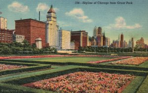 Vintage Postcard Skyline Chicago From Grant Park Lake Michigan Chicago Illinois