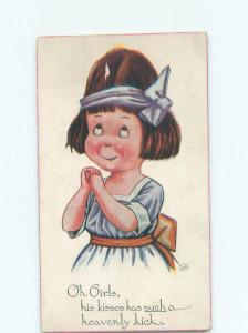 Pre-Linen signed CUTE GIRL WITH HEADBAND TALKS ABOUT KISSES k6651