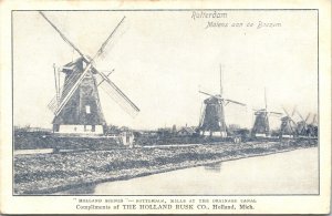 Adv Postcard MI The Holland Rusk Co. Rotterdam Wind Mills & Canal ~1910 V182