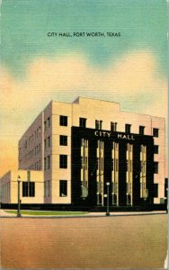 Vtg Linen Postcard - Fort Worth Texas TX City Hall Building UNP Panther Dist.