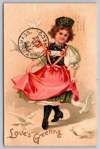 Valentine's Day Postcard - Love's Greetings   Young Girl  1908