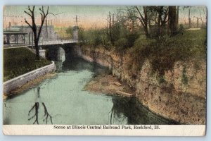 Rockford Illinois Postcard Scene At Illinois Central Railroad Park 1910 Antique