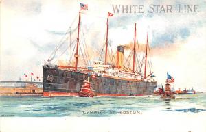 White Star Line Cunard Ship Post Card, Old Vintage Antique Postcard Cymric at...