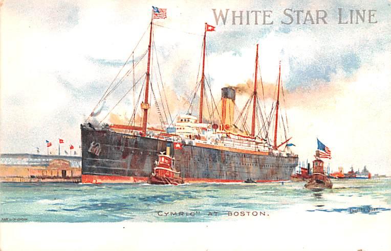 White Star Line Cunard Ship Post Card, Old Vintage Antique Postcard Cymric at...