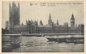 London Thames navigation & sailing sunset Parliament coal barge tugboat