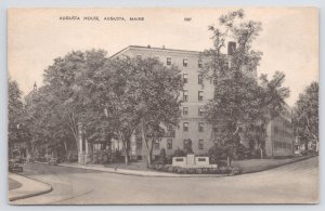 Augusta Maine~Augusta House~Hotel~Statue in Front~1930s B&W Postcard