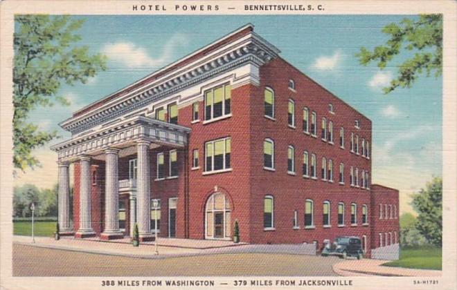 North Carolina Bennettsville Hotel Powers 1941 Curteich