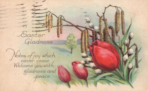 1924 Easter Gladness Tulip Flowers Eastertide Greetings Wishes, Vintage Postcard
