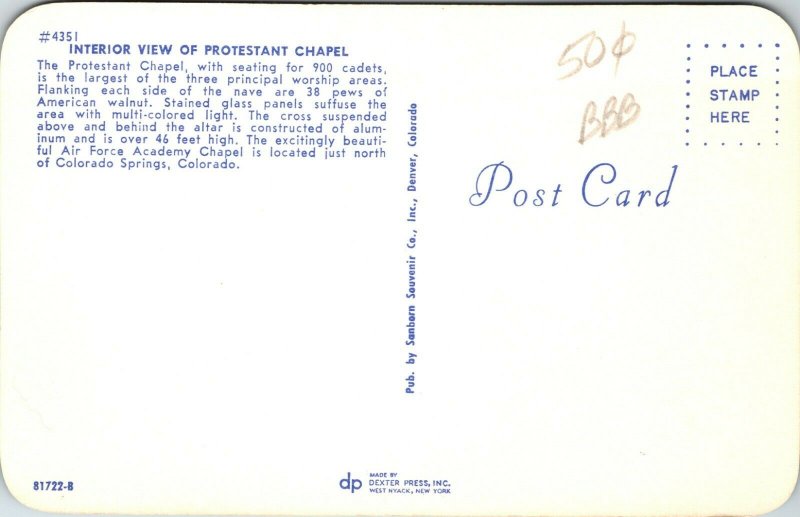 Colorado Springs~US Air Force Academy~Protestant Chapel~1950s Postcard