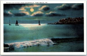 VINTAGE POSTCARD MOONLIGHT SCENE FROM THE BOARDWALK AT YORK BEACH MAINE (1920s)