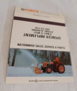 Spencer Implement Kubota Tractors Alabama 40 Rear Strike Matchbook Cover