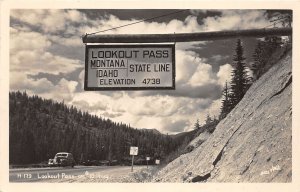 J67/ Lookout Pass Idaho RPPC Postcard c1949 Elevation 4738 Sign Highway 39