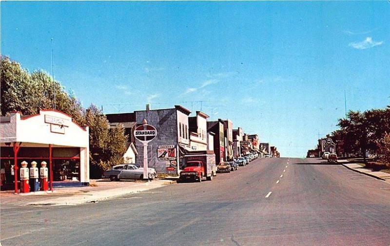 Tower MN Standard Gas Station Street View Store Fronts Old Cars Postcard