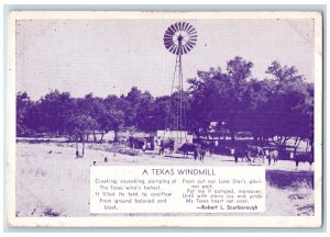 A Texas Windmill Cows Poem By Robert L Scarborough TX Vintage Postcard