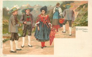 B582 Tyroleans in traditional folk costumes from the Wippthal chromo litho 1900s