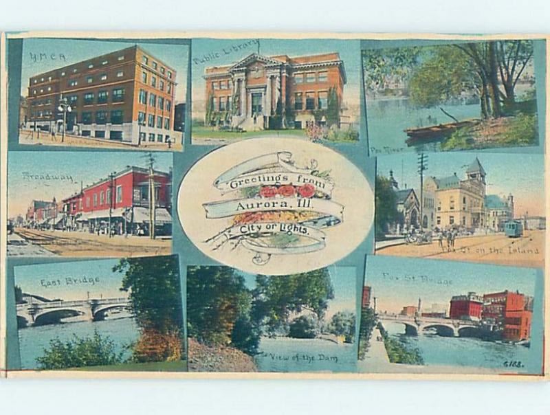 Divided-Back EIGHT SCENES ON ONE POSTCARD Aurora - Near Chicago IL H8932
