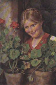 Unter Blumen Beautiful Girl With Geraniums Hugo Engl 1919