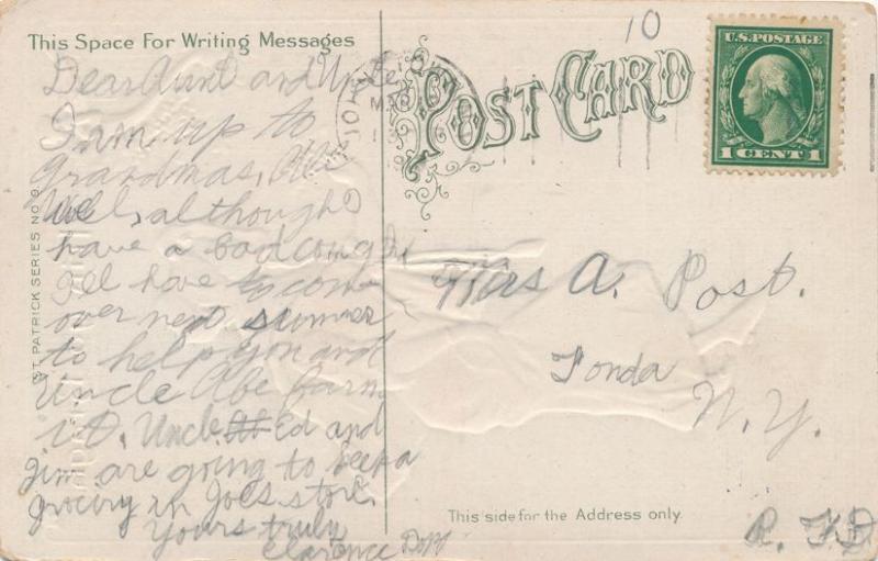 St Patricks Day Greetings Colleen Flirt with roguish eyes and Bouquet pm 1913 DB