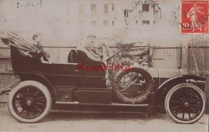 Postcard RPPC Man Driving French Antique Car 1908